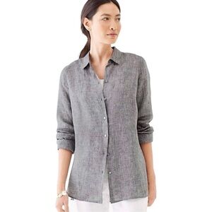 J. Jill 100% Linen Top Button Up Top Blouse in Gray Ash Size 3X